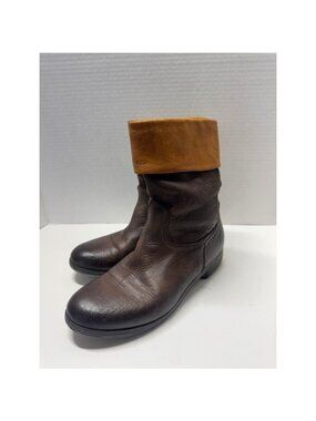 Hangar Italian Brown Leather Fold Over Cuff Ankle Boots Size 36 6 Made in Italy